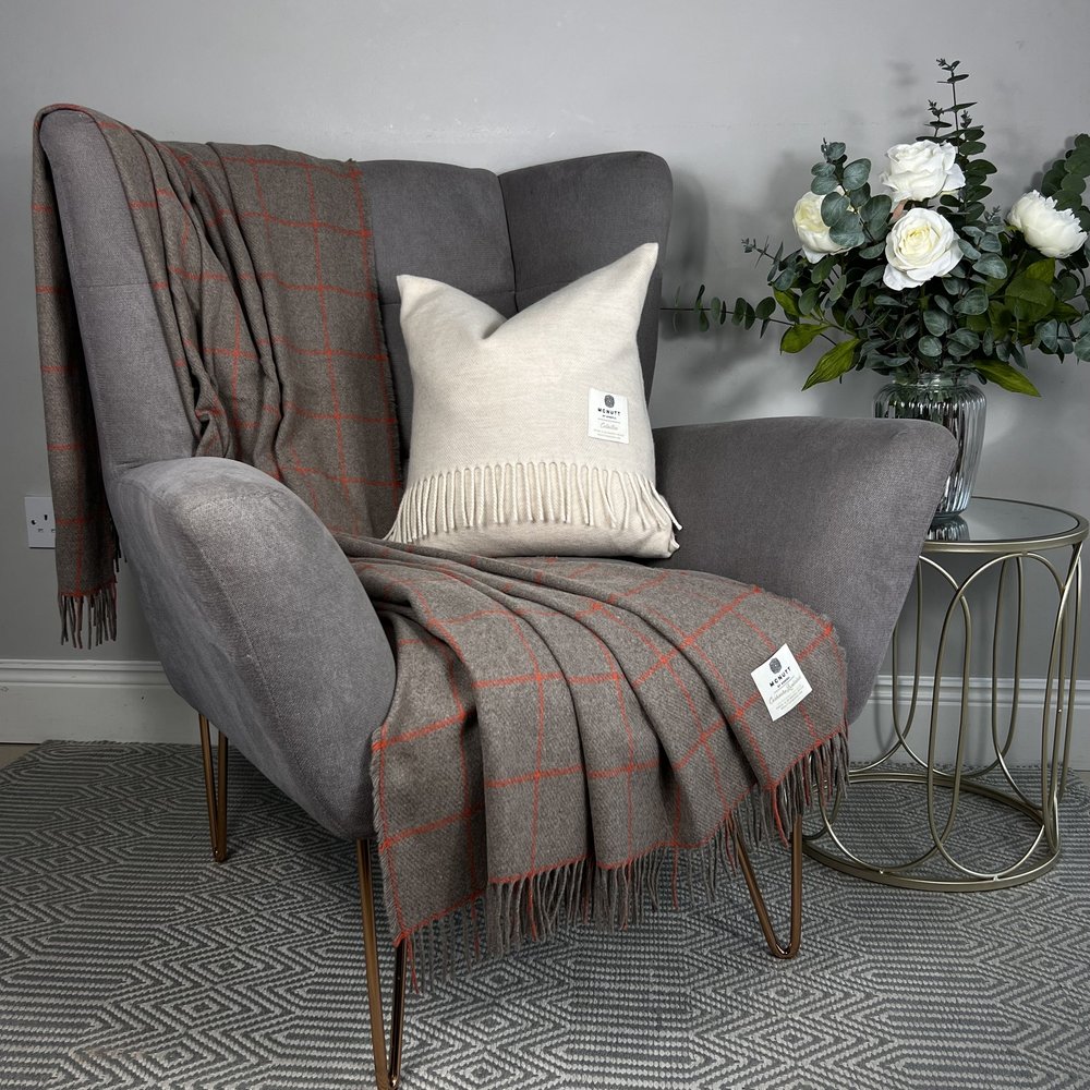 Nutmeg Windowpane Cashmere Merino Blankie 200x145 cm