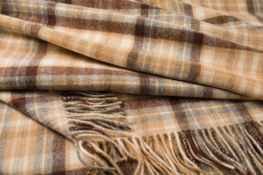 Lambswool Blankie Camel Silver Grey Cream Brown Check