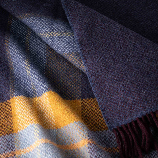 Merino–Cashmere Blankie Navy Mustard Asymmetric