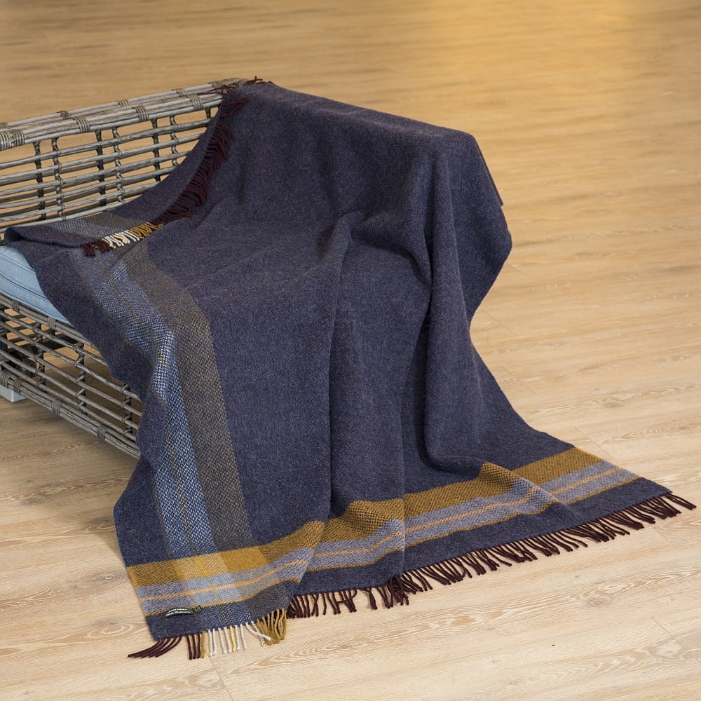 Merino–Cashmere Blankie Navy Mustard Asymmetric