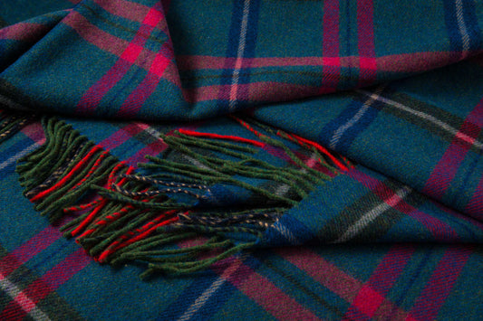 Manta de lana de cordero azul rosa gris cuadros
