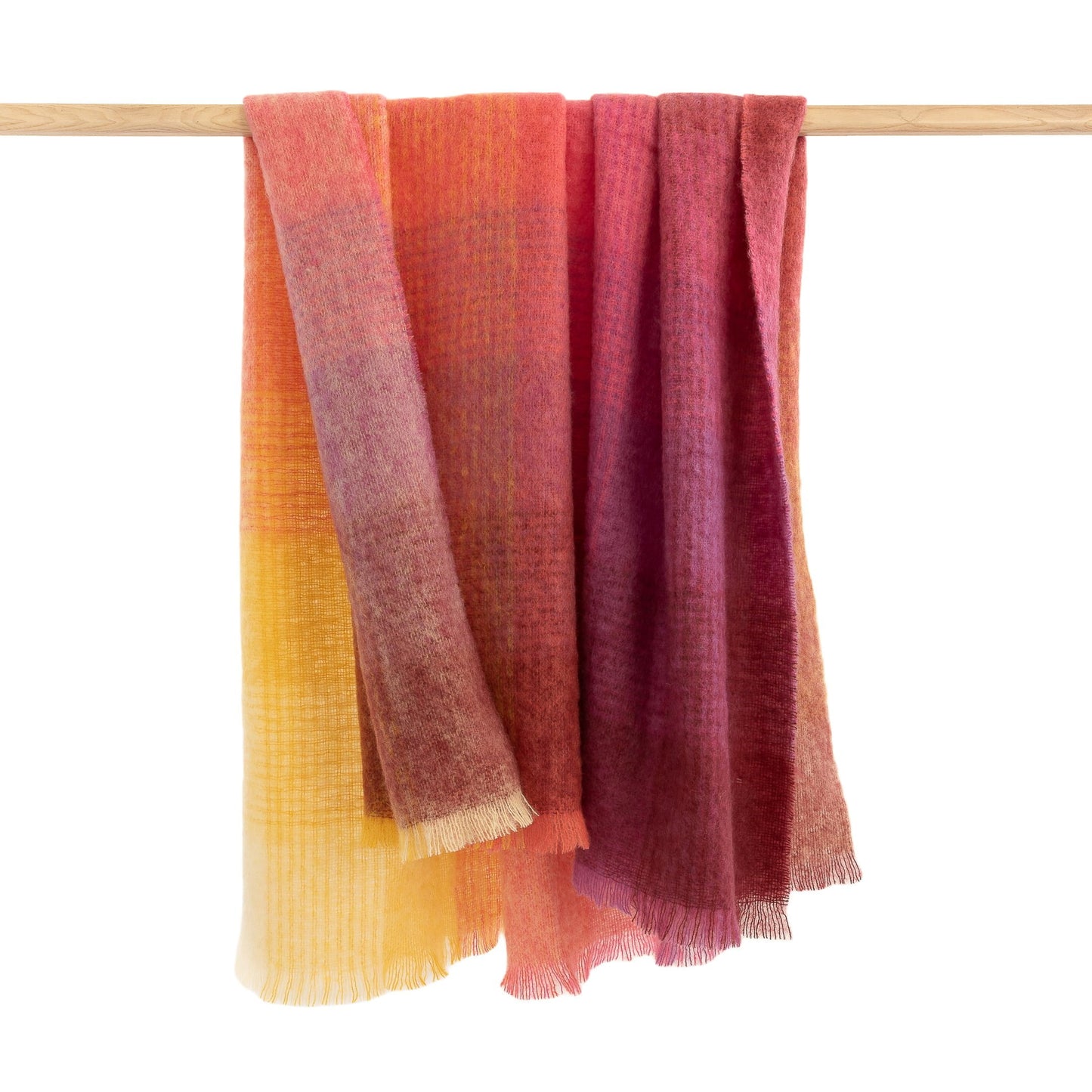 Manta de lana de mohair rosa, amarillo y morado