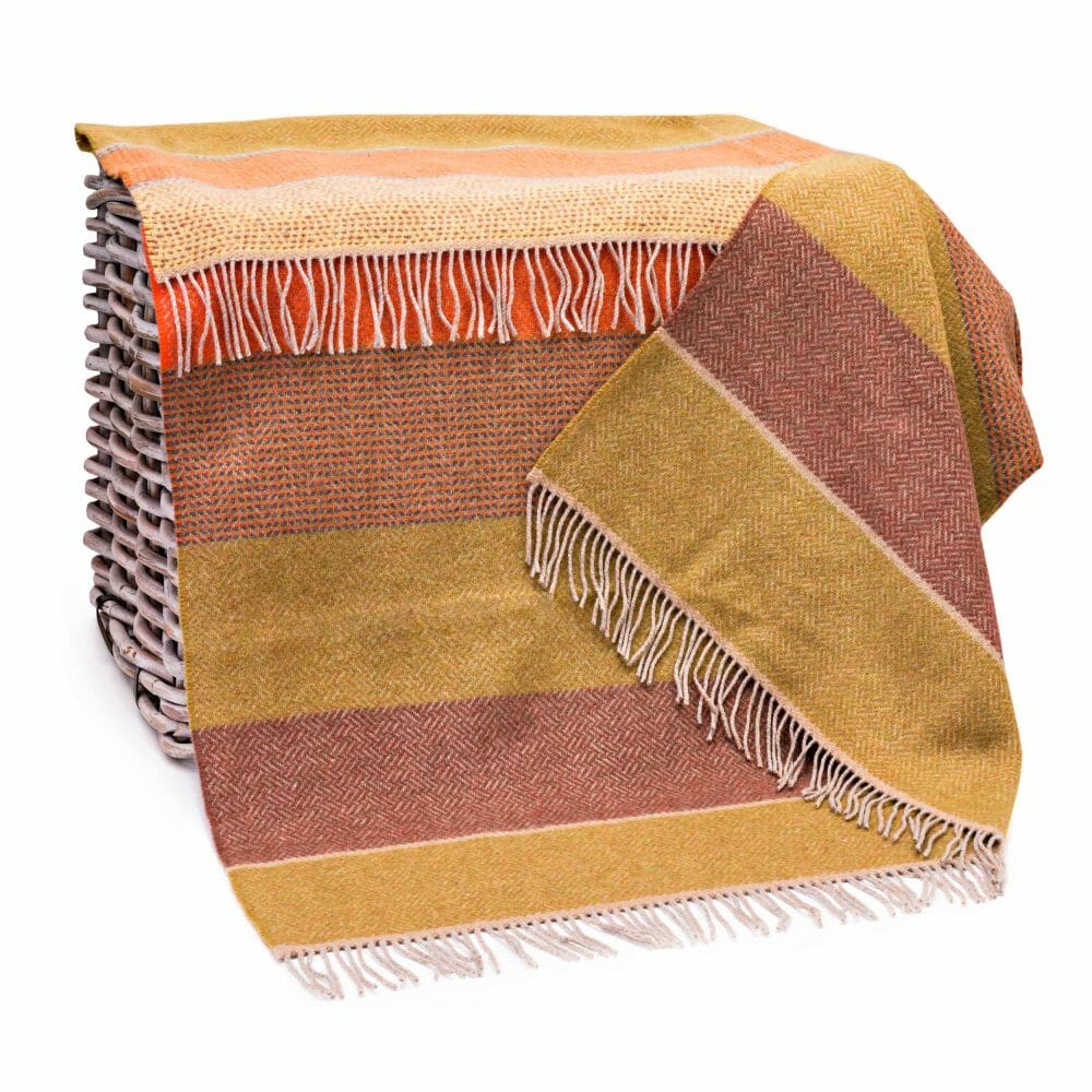 Merino Cashmere Blankie Orange Yellow Brown Mustard Stripe