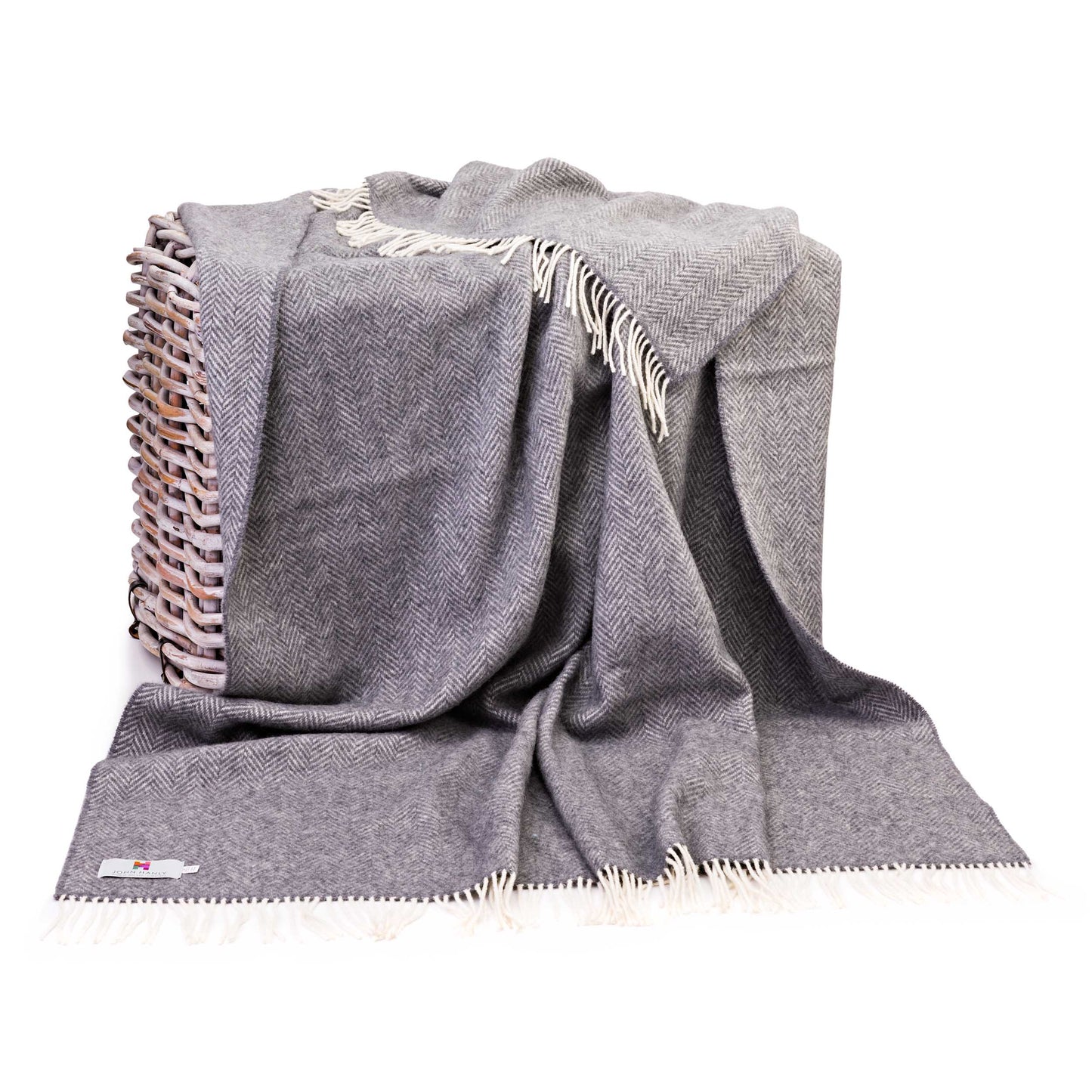 Manta de merino y cachemira gris espiga